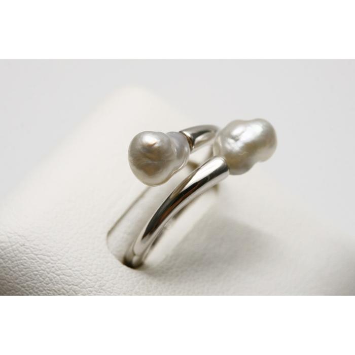 南洋真珠シルバーリング 手彫りスターリングシルバー南洋真珠リング - ナチュラルカラー