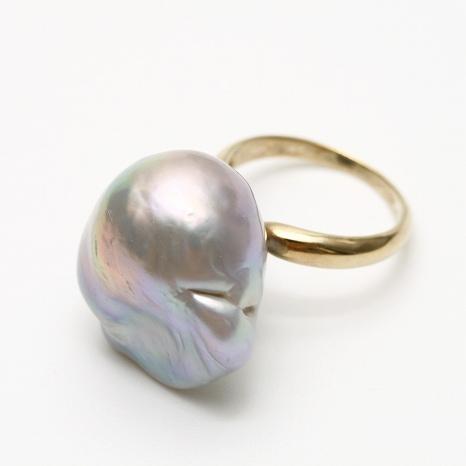 淡水真珠パールリング【指輪】 21×18mm グレーカラー シルバー製リング 