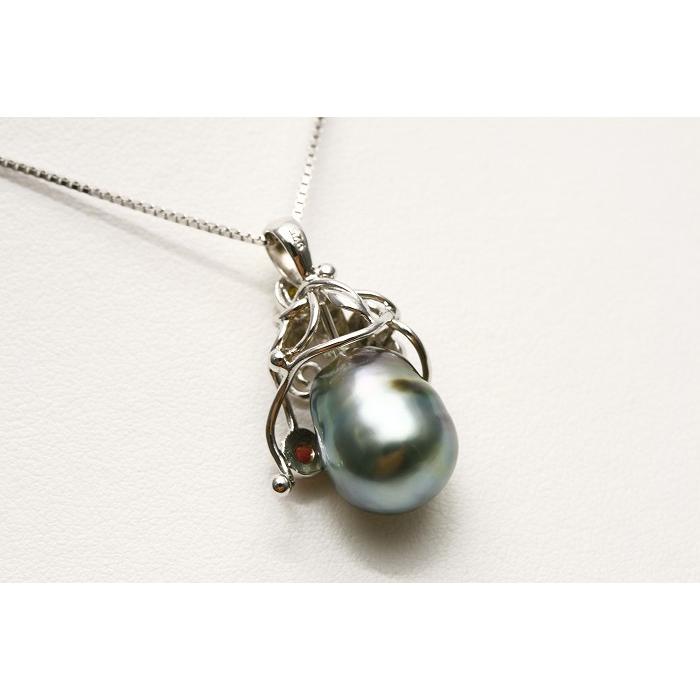 タヒチ黒蝶真珠パールペンダントトップ　11mm　グリーンカラー タヒチ黒蝶真珠 パールペンダントトップ(ヘッド) グリーン系