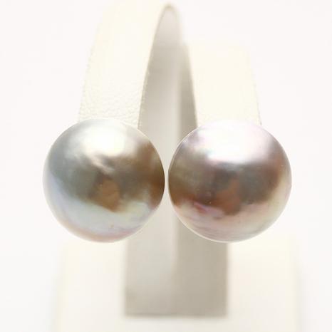 マベ真珠パールピアス 13mm ピンクグレーカラー K14WG : 真珠倶楽部 