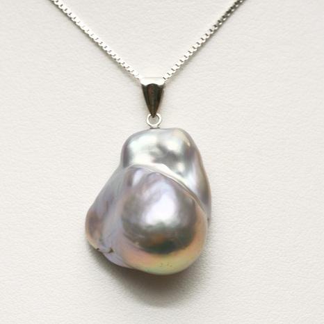 淡水真珠パールペンダントトップ 23×19mm グレーカラー K14WG製 : 真珠