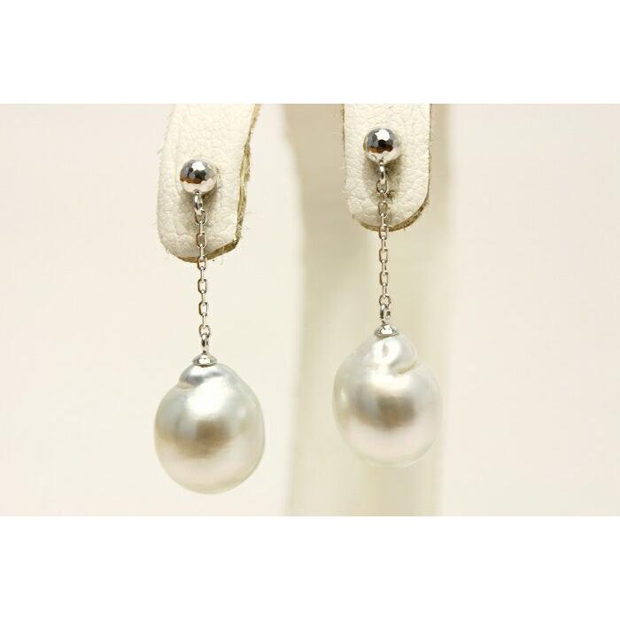 南洋白蝶真珠パールデザインチェーンピアス 8mm シルバーカラー K18WG