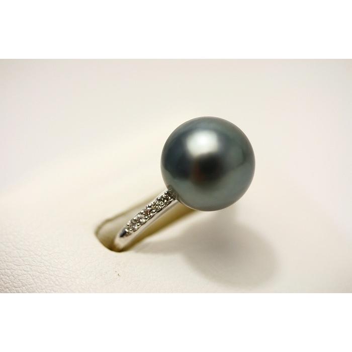 タヒチ黒蝶真珠パールリング【指輪】 10mm ブラックグレーカラー K18WG 