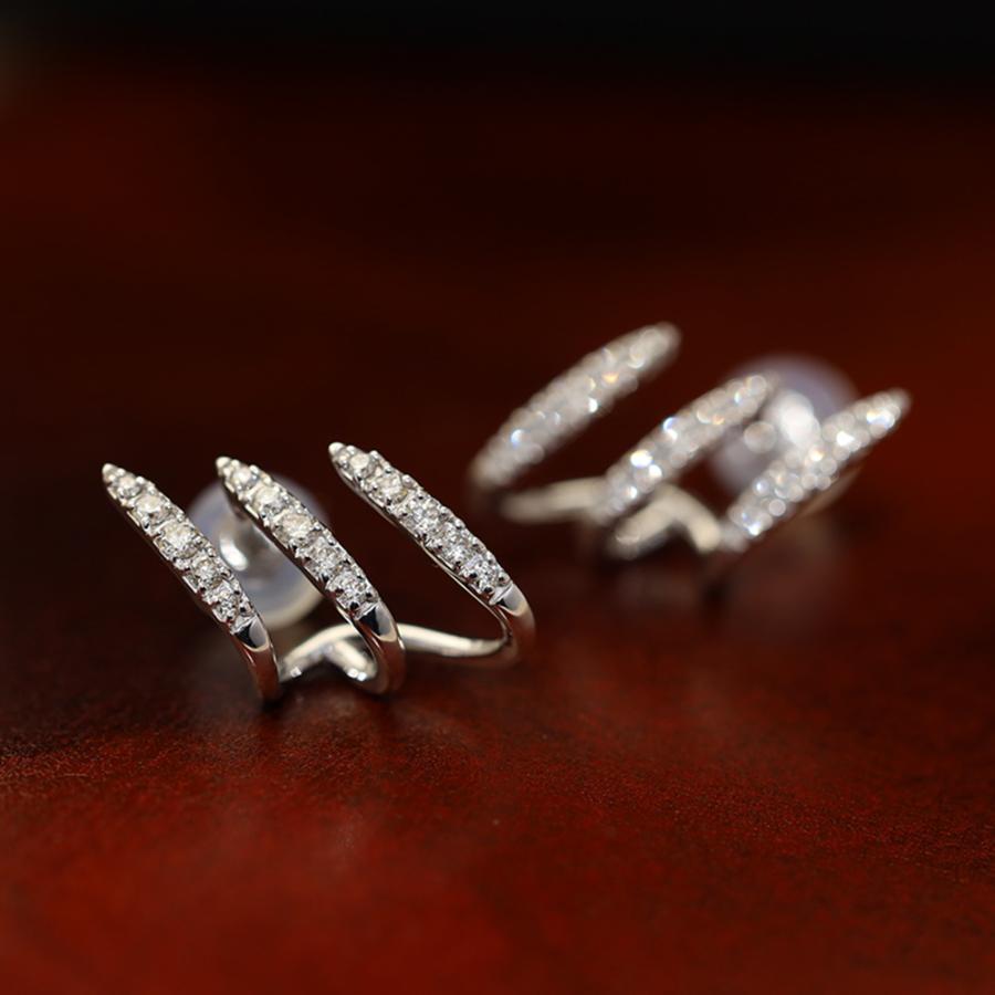 フープ風 ピアス ダイヤモンド スタッド k18 18金 トリプルライン 