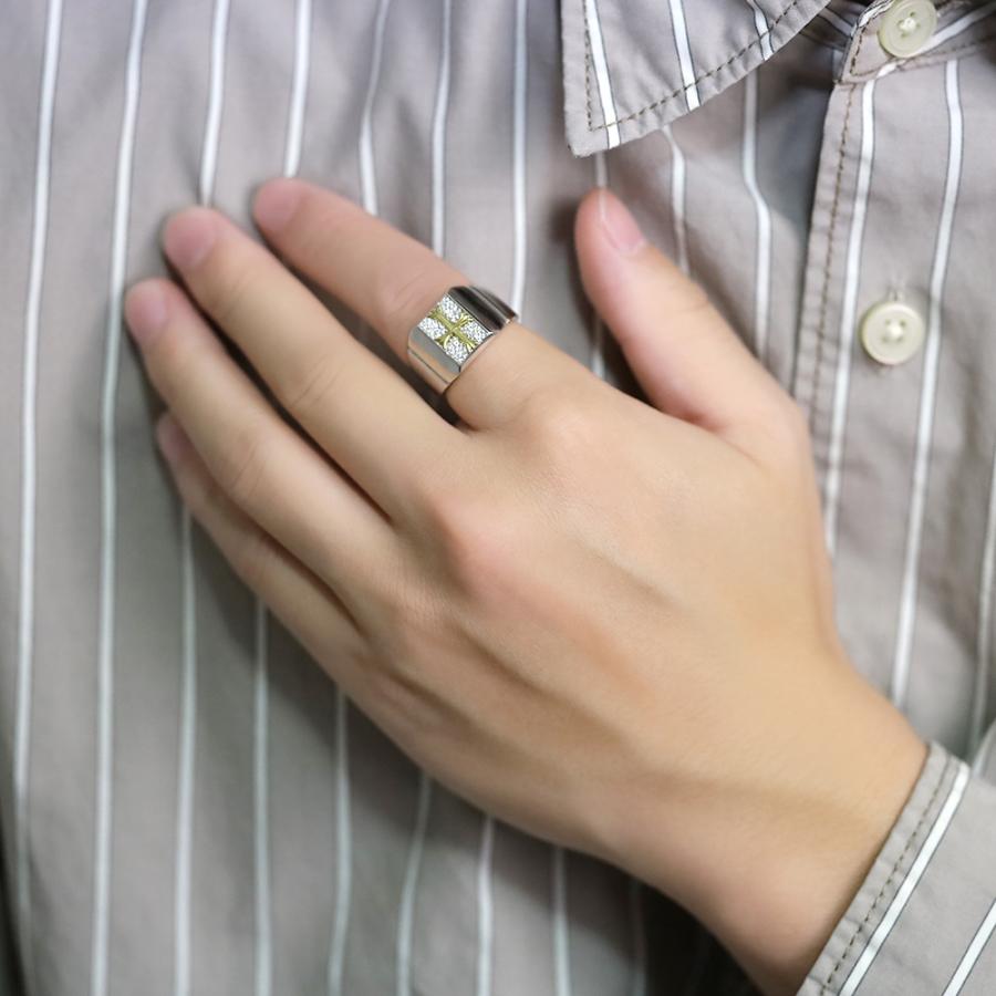 印台リング 指輪 コンビ プラチナ Pt950 18金 K18YG 太め クロス
