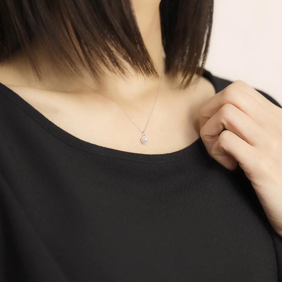 Pt900 プラチナ パール ネックレス 本真珠 あこや 4mm ダイヤモンド 取り巻きデザイン レディース ペンダントトップ 即日発送 送料無料 ジュエリー puの画像