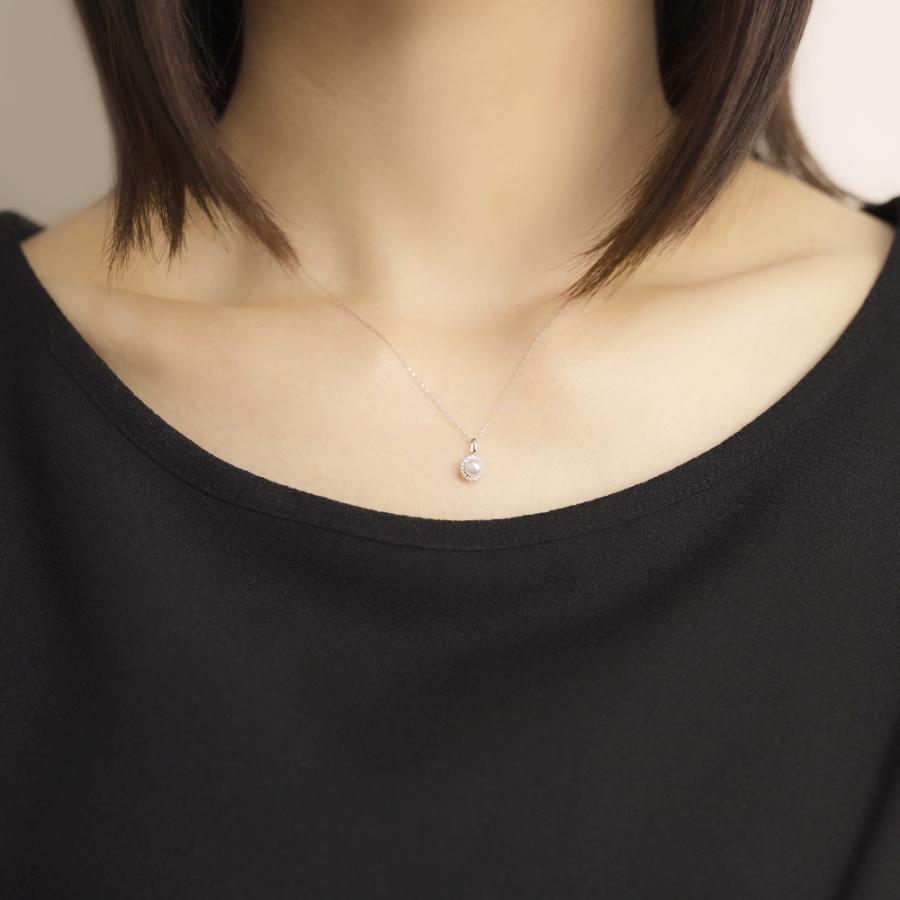 Pt900 プラチナ パール ネックレス 本真珠 あこや 4mm ダイヤモンド 取り巻きデザイン レディース ペンダントトップ 即日発送 送料無料 ジュエリー puの画像