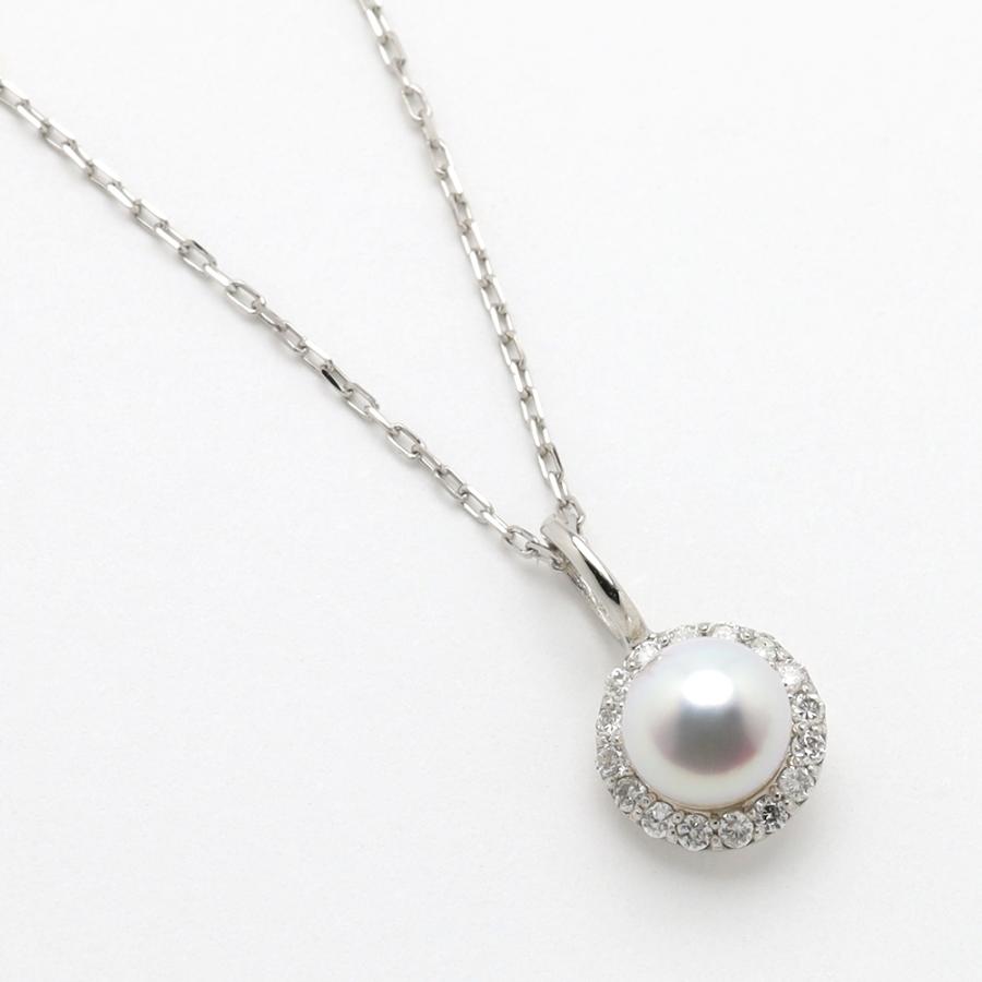 Pt900 プラチナ パール ネックレス 本真珠 あこや 4mm ダイヤモンド 取り巻きデザイン レディース ペンダントトップ 即日発送 送料無料 ジュエリー puの画像