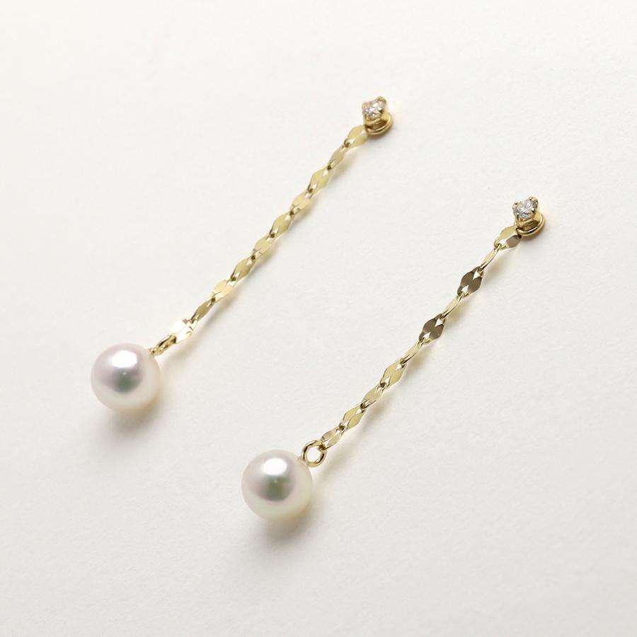 k18 ピアス パール ダイヤモンド 2WAY チェーン ロング 揺れる