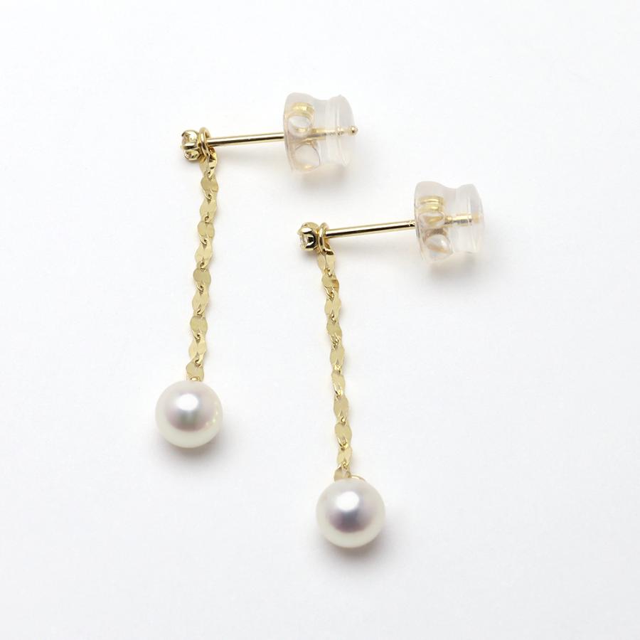 k18 ピアス パール ダイヤモンド 2WAY チェーン ロング 揺れる