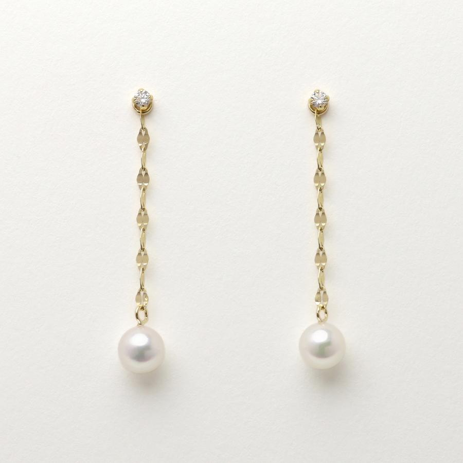 k18 ピアス パール ダイヤモンド 2WAY チェーン ロング 揺れる レディース 18金 18k ゴールド イエロー ホワイト 普段使い 上品 プレゼント ギフト puの画像