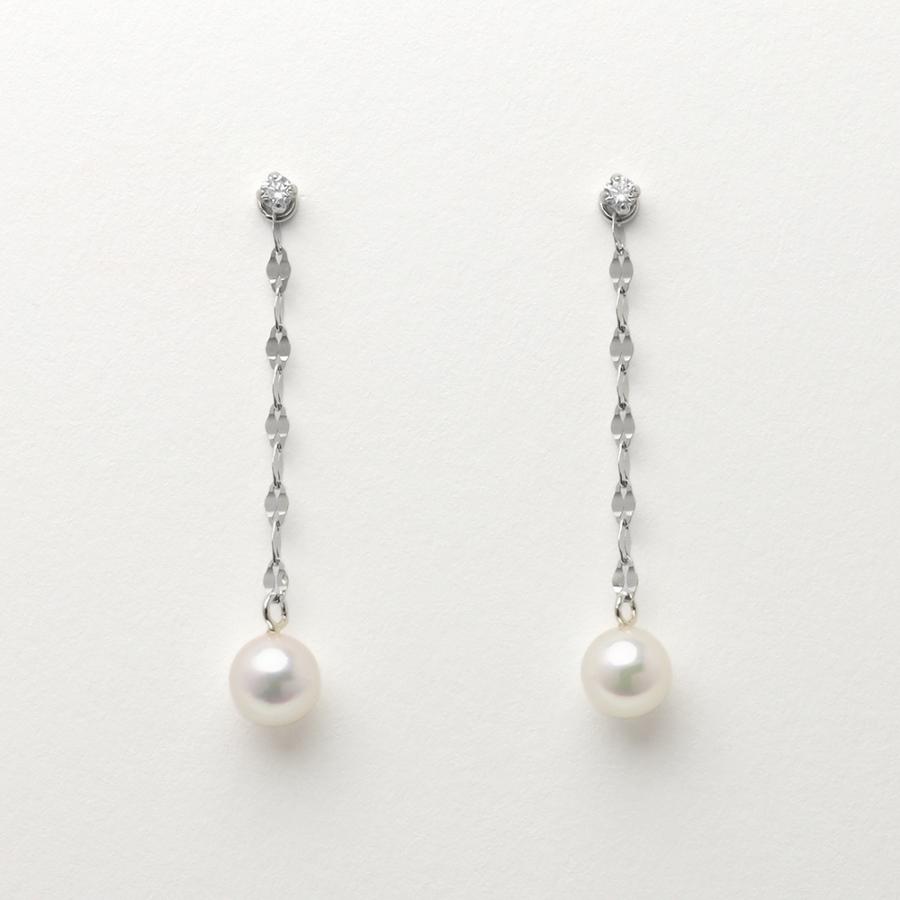 pt900 ピアス パール ダイヤモンド 2WAY ロング チェーン 揺れる 
