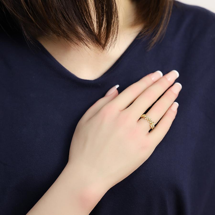 18金 ダイヤモンド リング フラワーモチーフ 花 k18 18k イエローゴールド レディース ダイヤ 0.10ct プレゼント ギフト ジュエリー puの画像