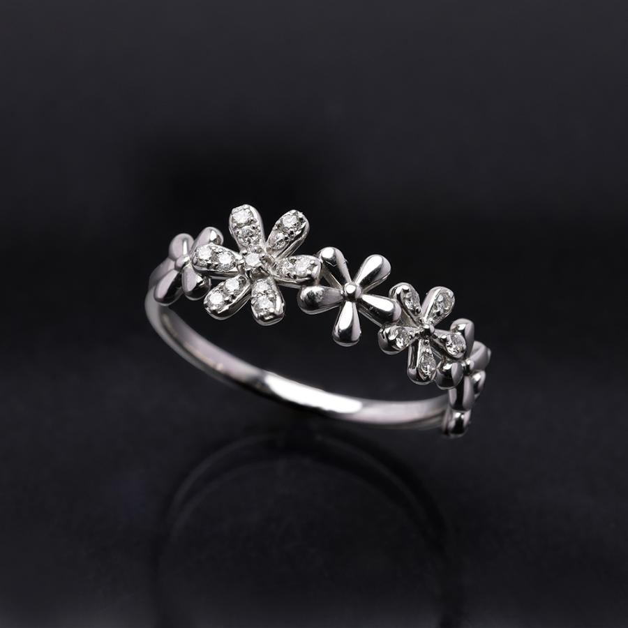 pt900 ダイヤモンド リング フラワーモチーフ 花 プラチナ レディース ダイヤ 0.10ct プレゼント ギフト ジュエリー puの画像