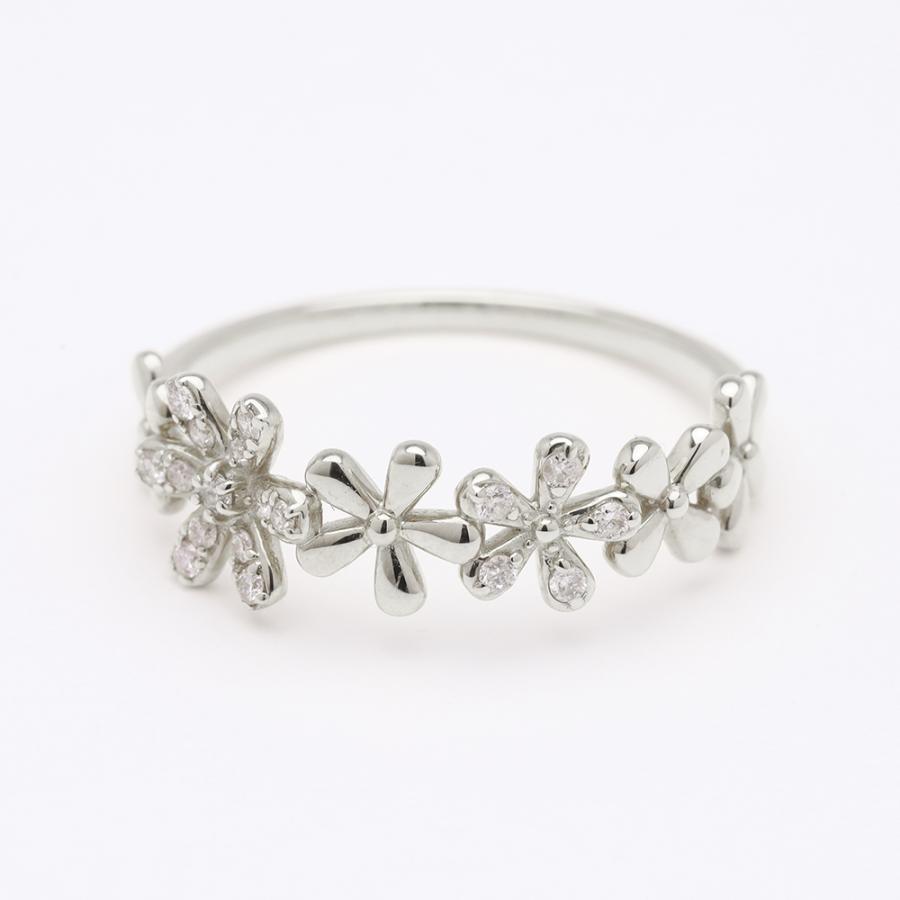 pt900 ダイヤモンド リング フラワーモチーフ 花 プラチナ レディース ダイヤ 0.10ct プレゼント ギフト ジュエリー puの画像
