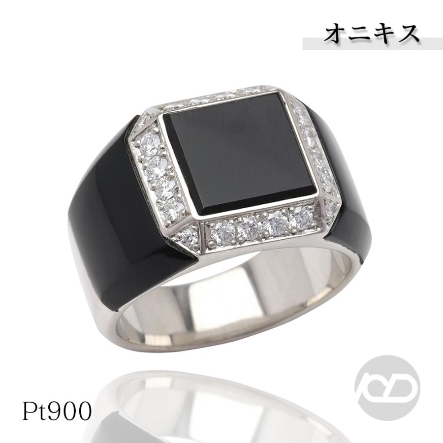 pt900 プラチナ オニキス リング ダイヤモンド 印台 メンズ 男性用