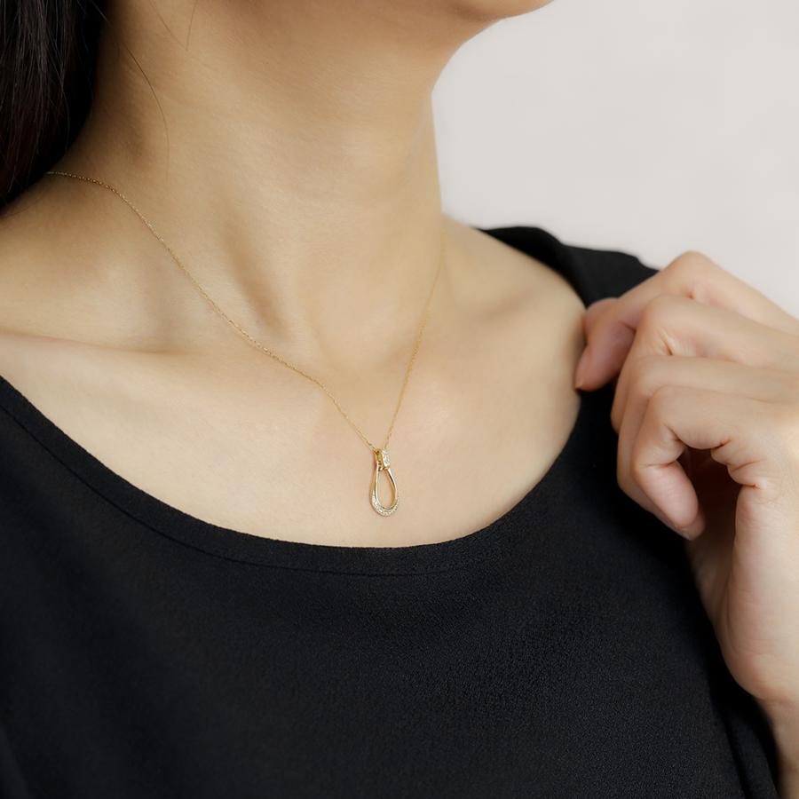 k18 ダイヤモンド ネックレス 馬蹄 ホースシュー ティアドロップ イエローゴールド ピンクゴールド 18金 18k 選べる ダイヤ 0.10ct レディース カジュアル puの画像