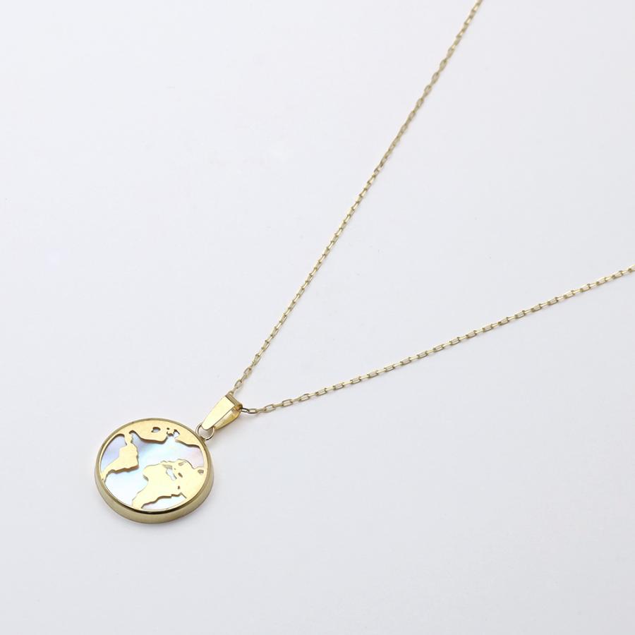 白蝶貝 シェル ネックレス k18 18金 18k イエローゴールド レディース 地球 アース ワールド ペンダントネックレス 透かし カジュアル 普段使い puの画像
