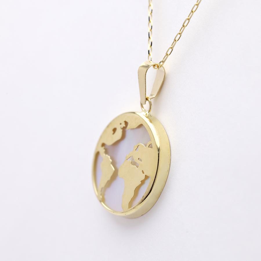 白蝶貝 シェル ネックレス k18 18金 18k イエローゴールド レディース 地球 アース ワールド ペンダントネックレス 透かし カジュアル 普段使い puの画像