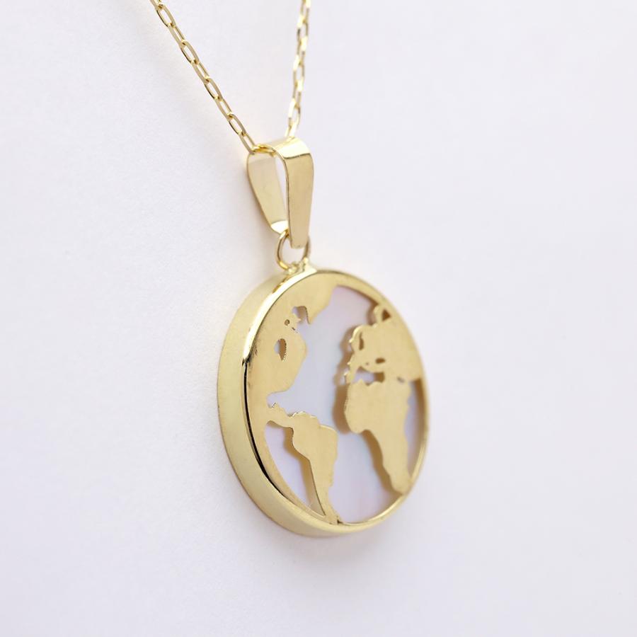 白蝶貝 シェル ネックレス k18 18金 18k イエローゴールド レディース 地球 アース ワールド ペンダントネックレス 透かし カジュアル 普段使い puの画像