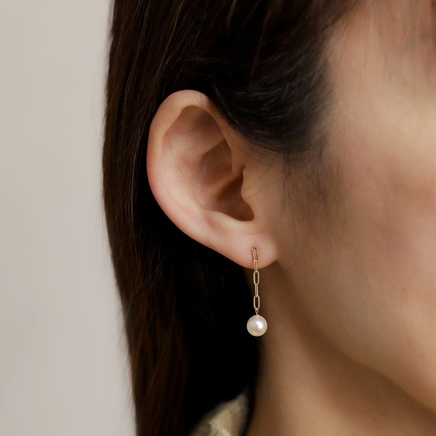 k18 パール ピアス ペーパークリップ 5コマ 18金 18k イエローゴールド ロングピアス チェーンピアス 本真珠 あこや アコヤ 6-6.5mm カジュアル ジュエリーの画像