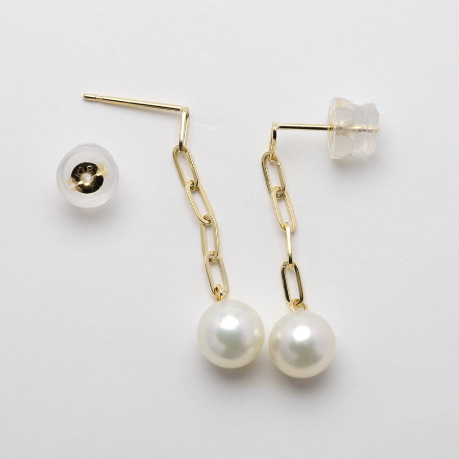 k18 パール ピアス ペーパークリップ 5コマ 18金 18k イエローゴールド ロングピアス チェーンピアス 本真珠 あこや アコヤ 6-6.5mm カジュアル ジュエリーの画像