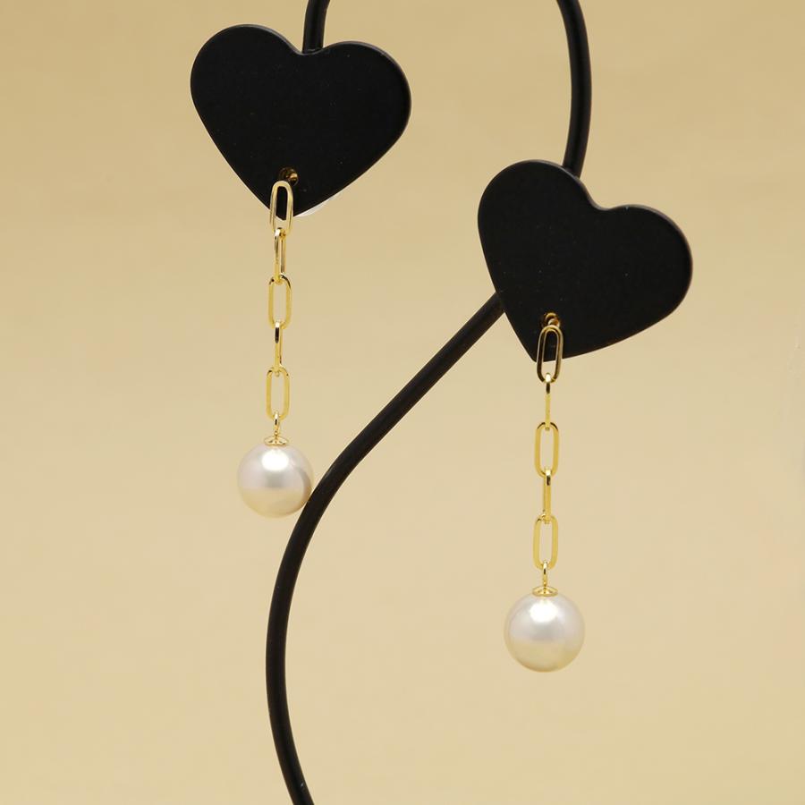 k18 パール ピアス ペーパークリップ 5コマ 18金 18k イエローゴールド ロングピアス チェーンピアス 本真珠 あこや アコヤ 6-6.5mm カジュアル ジュエリーの画像