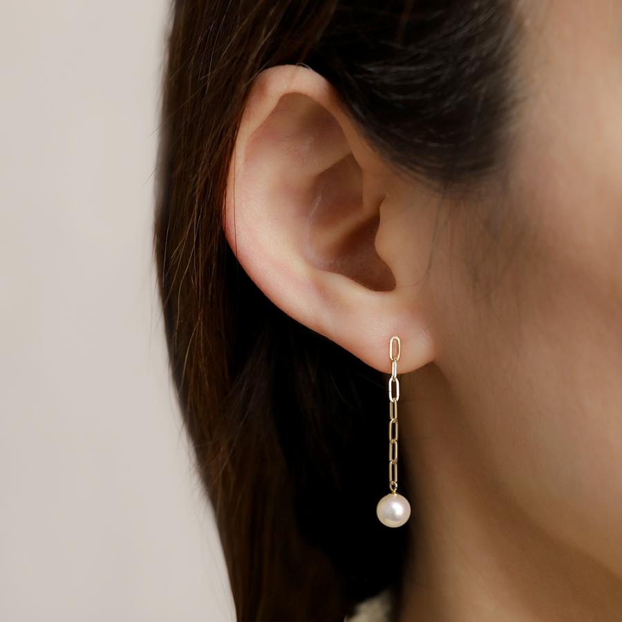 k18 パール ピアス ペーパークリップ 7コマ 18金 18k イエローゴールド 