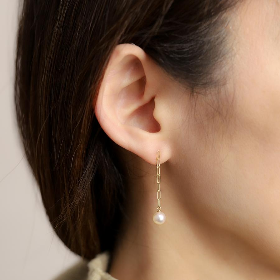 k18 パール ピアス ペーパークリップ 7コマ 18金 18k イエローゴールド 