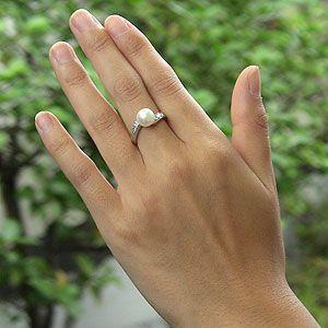 パール リング k18 18金 真珠 あこや本真珠 ダイヤモンド 0.08ct 