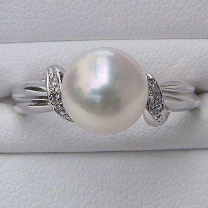 パール リング k18 18金 真珠 あこや本真珠 ダイヤモンド 0.03ct