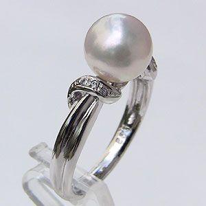 パール リング k18 18金 真珠 あこや本真珠 ダイヤモンド 0.03ct 