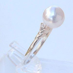 パール リング k18 18金 あこや真珠 ダイヤモンド ホワイトゴールド ピンクホワイト系 8mm の指輪 冠婚葬祭 保証書付 送料無料 プレゼント ギフト puの画像