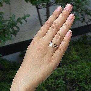 k18 パール ダイヤリング 12号 パール リング k18 18金 あこや本真珠 ダイヤ パヴェ ダイヤモンド C型