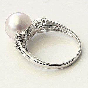 ぴ*の様 パールリング　ダイヤモンド　k18WG　8号 パールリング パール リング 真珠 指輪 オーロラ 花珠真珠 本真珠