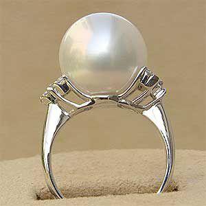 パール 指輪 真珠 リング 南洋白蝶真珠 ホワイト系 13mmt プラチナ