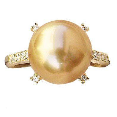 パール 指輪 真珠 リング 南洋白蝶真珠 ゴールド系 ダイヤモンド 11mm