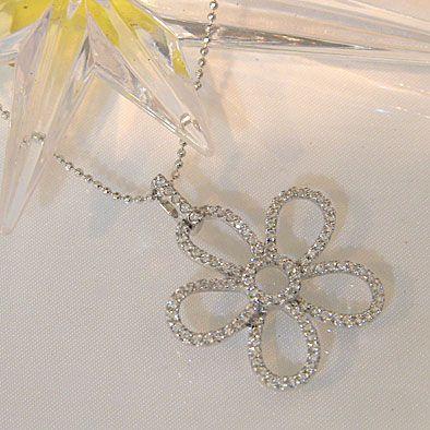 ペンダントネックレス キュービックジルコニア シルバー カットボールチェーン 全長50cm 花 フラワー 送料無料 プレゼント ギフト ご褒美 自分買いの画像