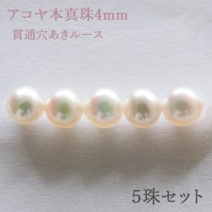 パールルース 真珠ルース 本真珠 パール 4mm 両穴 貫通穴 パーツ 材料 丸玉 ハンドメイド用 手芸用 5珠セット 手作りクラフト プレゼント ギフト 自分買い