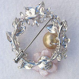 ブローチ 花 パール 真珠 南洋白蝶真珠 ゴールド系 直径10mm ピンク貝 フラワー 花モチーフ シルバー 送料無料 フォーマル プレゼント ギフト 自分買い puの画像