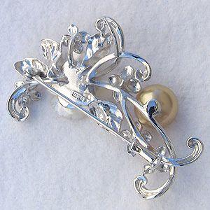 ブローチ 花 パール 真珠 南洋白蝶真珠 ゴールド系 直径10mm 白蝶貝 フラワー 花モチーフ シルバー 送料無料 フォーマル プレゼント ギフト 自分買い puの画像