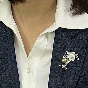 ブローチ 花 パール 真珠 南洋白蝶真珠 ゴールド系 直径10mm 白蝶貝 フラワー 花モチーフ シルバー 送料無料 フォーマル プレゼント ギフト 自分買い puの画像