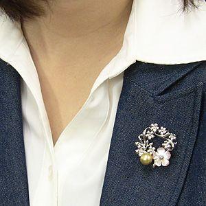 ブローチ 花 パール 真珠 3WAY ピンブローチ 南洋白蝶真珠 ゴールド系 直径10mm ピンク貝 花モチーフ シルバー 送料無料 プレゼント ギフト 自分買い puの画像