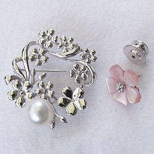 ブローチ 花 パール 真珠 3WAY ピンブローチ 南洋白蝶真珠 ホワイト系 直径10mm ピンク貝 花モチーフ シルバー 送料無料 プレゼント ギフト 自分買い puの画像