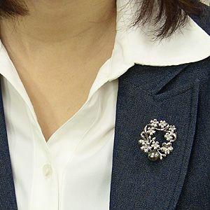 ブローチ 花 パール 真珠 3WAY ピンブローチ たひち黒蝶真珠 グリーン系 直径10mm 黄蝶貝 花モチーフ シルバー 送料無料 プレゼント ギフト 自分買い puの画像