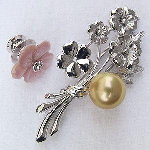 ブローチ 花 パールブローチ 真珠ブローチ パール 真珠 3WAY ピンブローチ 南洋白蝶真珠 ピンク貝 花モチーフ フォーマル プレゼント ギフト 自分買い puの画像