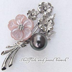 ブローチ 真珠ブローチ パールブローチ パール 真珠 3WAY ピンブローチ タヒチ黒蝶真珠 10mm ピンク貝 花モチーフ フォーマル プレゼント ギフト 自分買い puの画像
