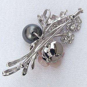 ブローチ 真珠ブローチ パールブローチ パール 真珠 3WAY ピンブローチ タヒチ黒蝶真珠 10mm ピンク貝 花モチーフ フォーマル プレゼント ギフト 自分買い puの画像