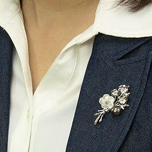 ブローチ 花 パール 真珠 3WAY ピンブローチ タヒチ黒蝶真珠 グリーン系 直径10mm 白蝶貝 花モチーフ シルバー 送料無料 プレゼント ギフト 自分買い puの画像