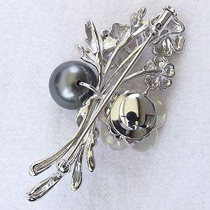 ブローチ 花 パール 真珠 3WAY ピンブローチ タヒチ黒蝶真珠 グリーン系 直径10mm 白蝶貝 花モチーフ シルバー 送料無料 プレゼント ギフト 自分買い puの画像